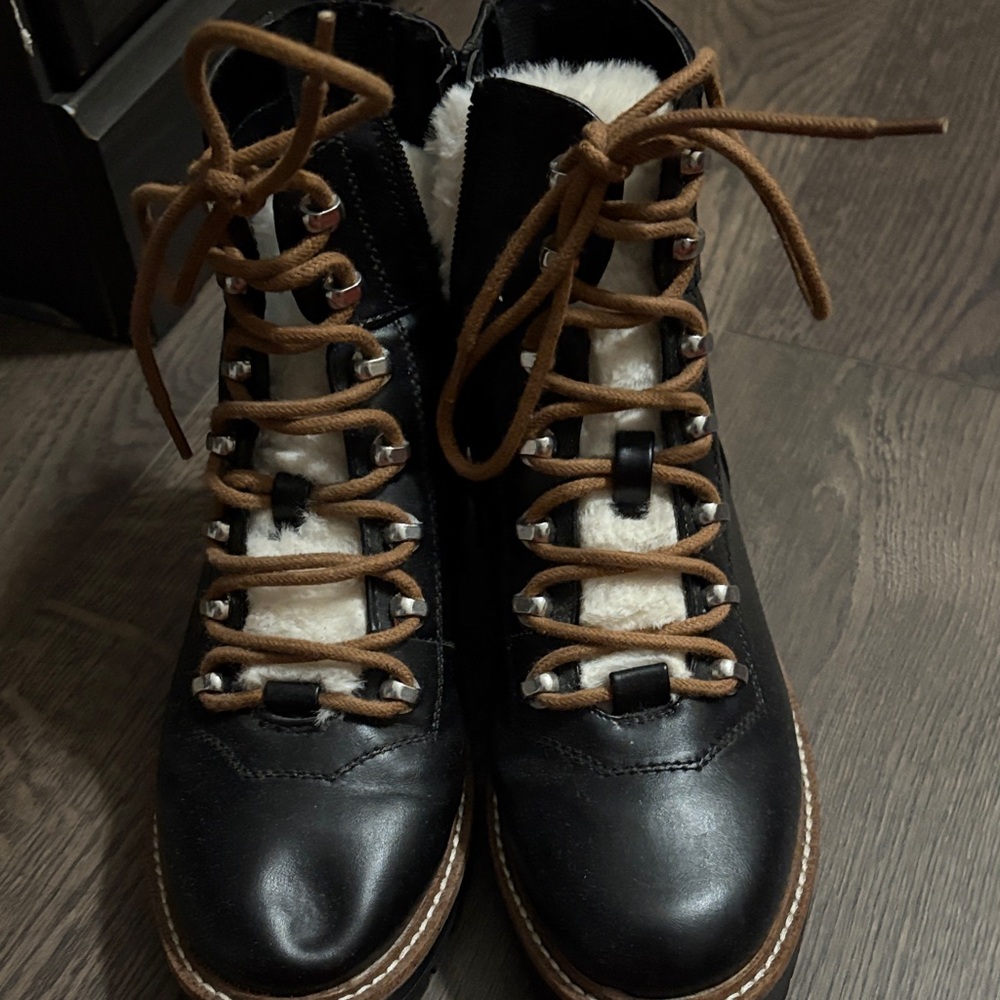 a new day Black Lace Up Boots with Brown Accents